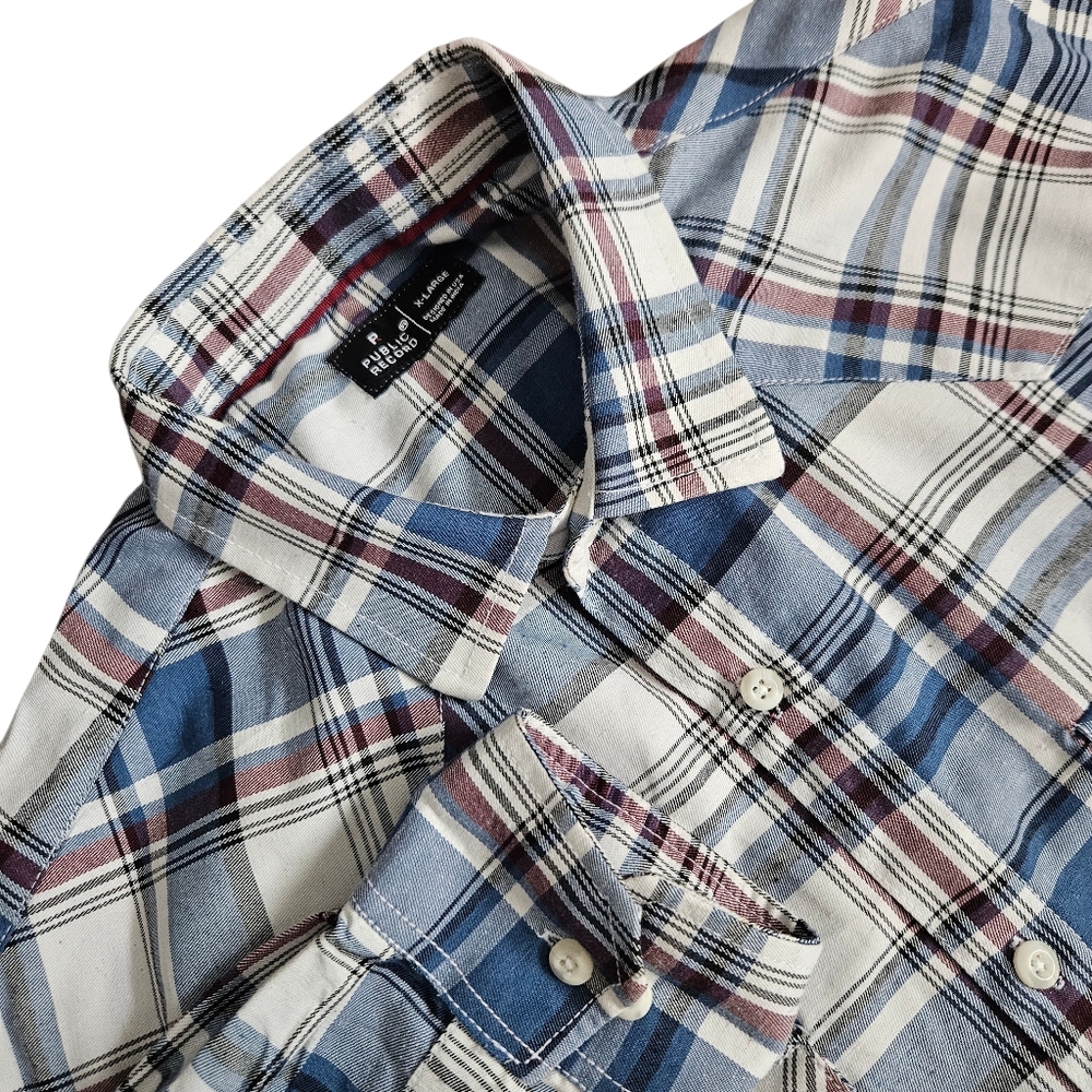 Public Record Mens Tartan Plaid‎ Vander Button Down Sz XL Western Rodeo Cowboy